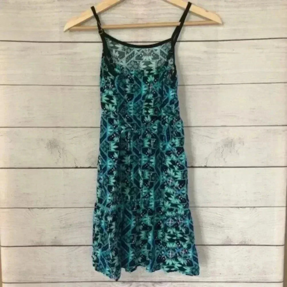 Justice Limited Too Blue & Green Geometric Print Spaghetti Strap Summer Dress 14 - Picture 2 of 6